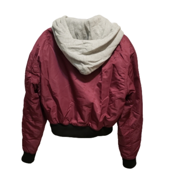 NWOT Hudson Burgundy Utility Bomber Jacket Hooded Coat - Picture 3 of 6